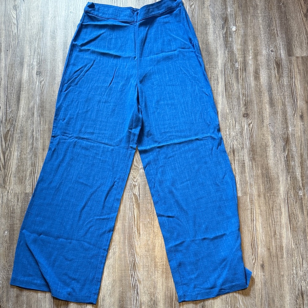 JustFab Wide Leg Linen-Blend Pants in Blue